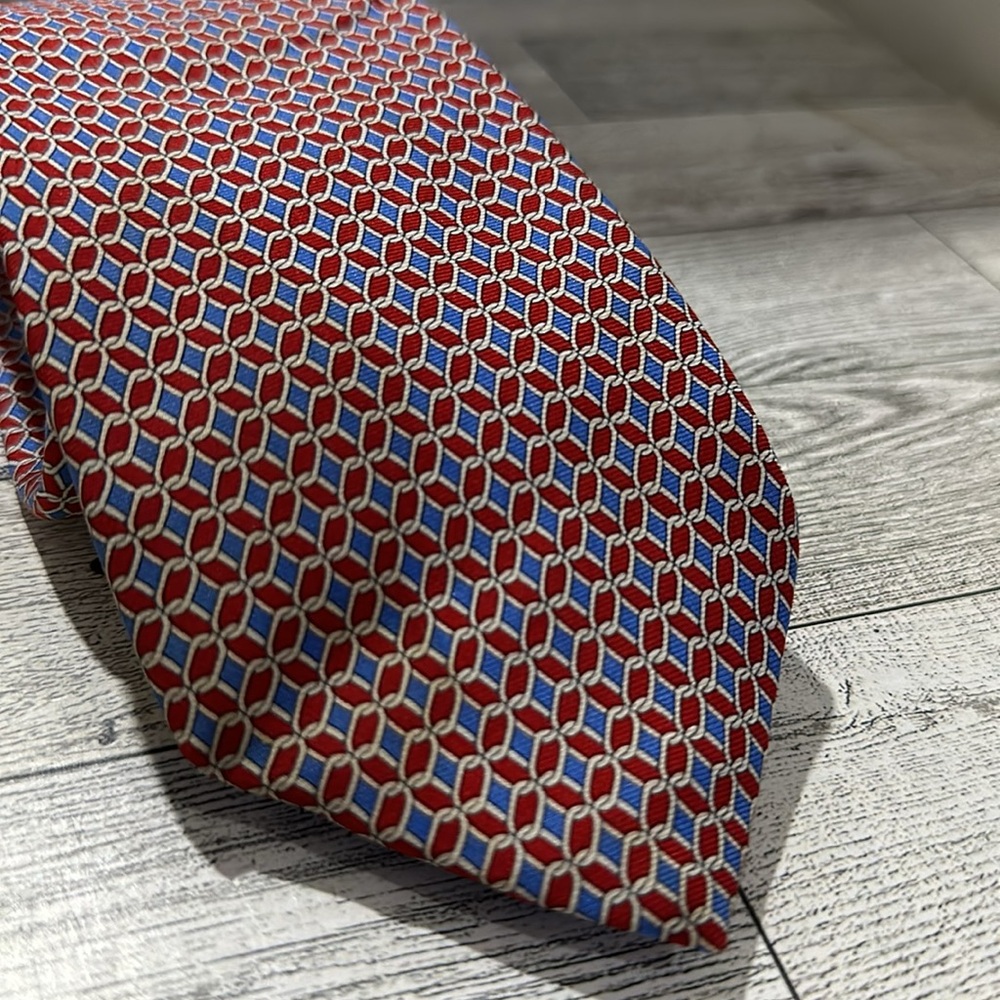 Brooks brothers red blue chain pattern men’s silk neck tie